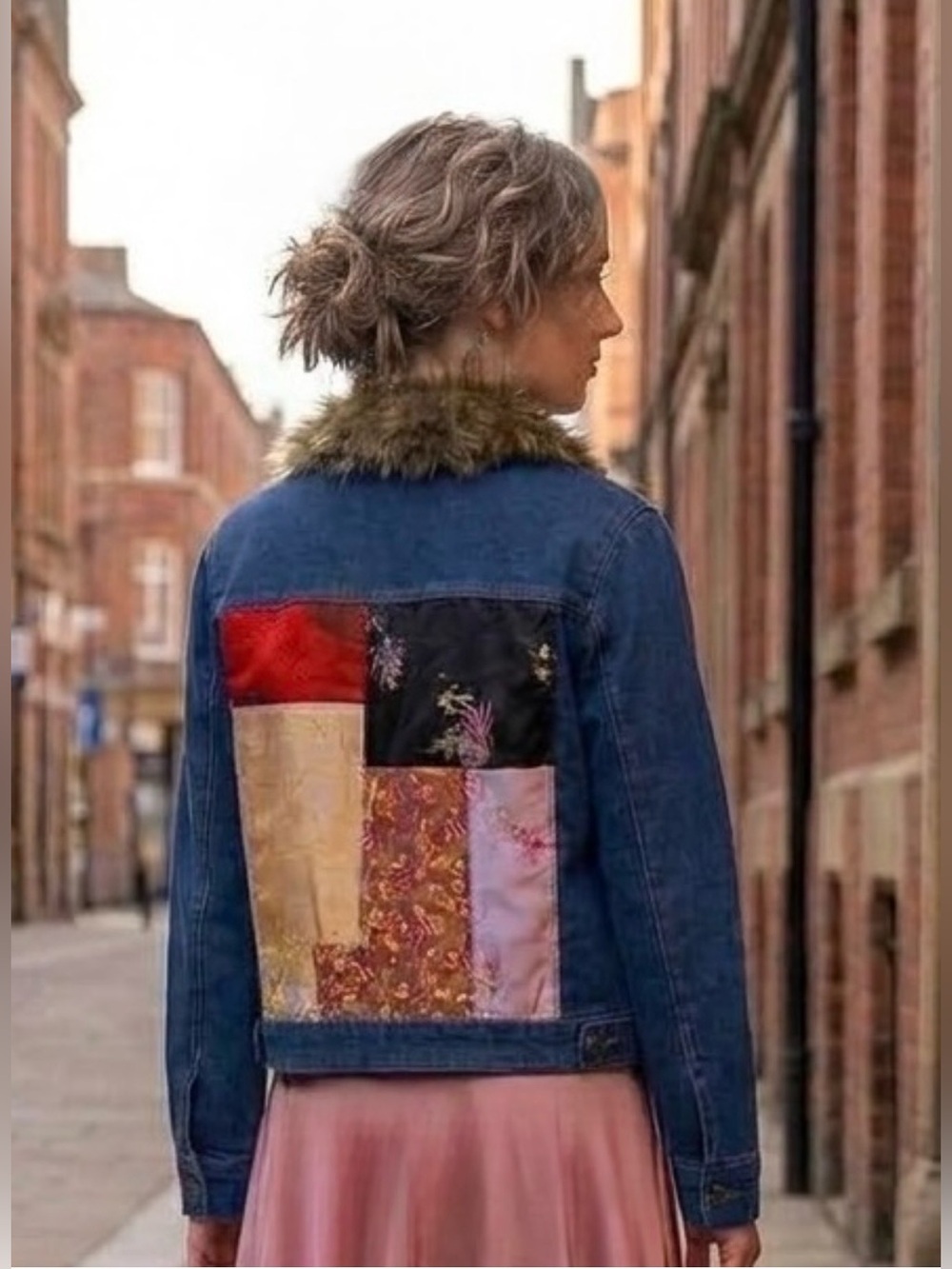 Vintage Y2K Carree's Embellishments Faux Fur Patchwork Denim Jacket M